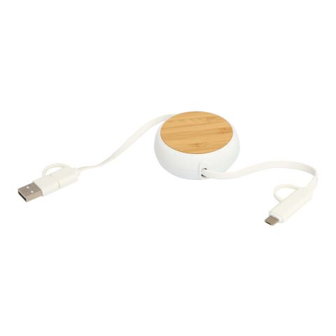 Chechia 5-in-1 recycled plastic 100 cm retractable data sync and 45W fast charge cable Standard | White | not available | No Branding | not available | not available