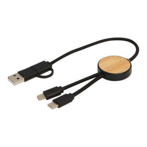 Chechia 5-in-1 recycled plastic 30 cm data sync and 27W fast charge cable with bamboo details Standard | Black | No Branding | not available | not available