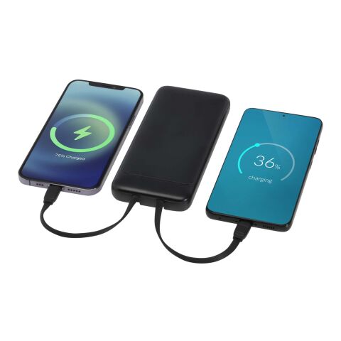 Adhil 10.000 mAh 10W recycled plastic power bank with 2 built-in cables Standard | Black | Not applicable | No Branding | not available | not available
