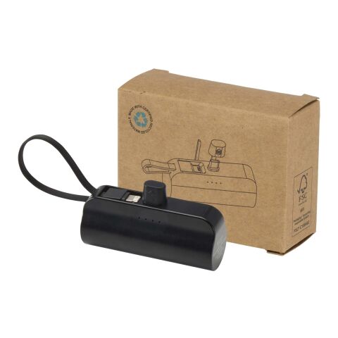 Alnair 5000 mAh 10W recycled plastic Type-C power bank with built-in flip stand and 2-in-1 cable Solid black | not available