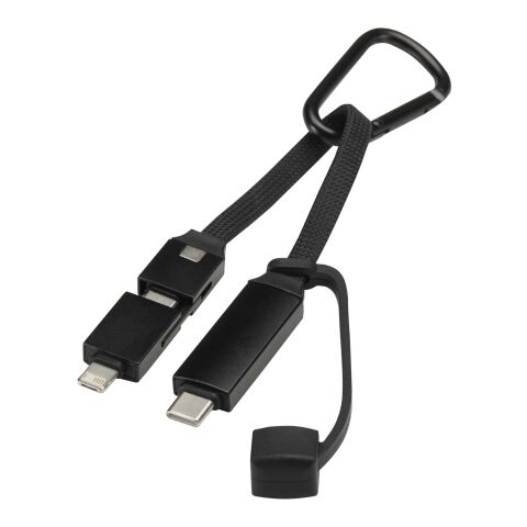 Algieba 65W 3-in-1 recycled aluminium charging cable with carabiner Solid black