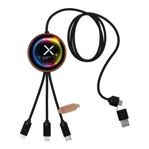 SCX.design C40 3-in-1 rPET light-up logo charging cable and 10W charging pad Wood-Solid black | No Branding | not available | not available