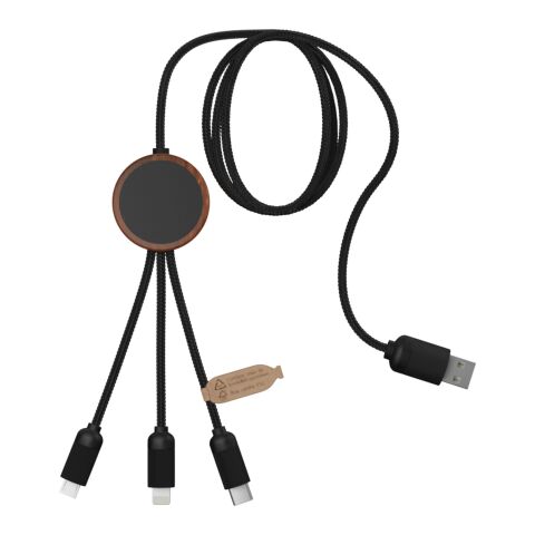 SCX.design C36 3-in-1 rPET light-up logo extended charging cable with round bamboo casing Wood | No Branding | not available | not available