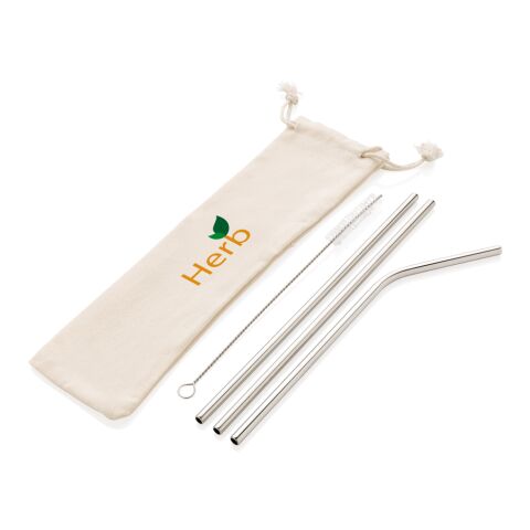 Reusable stainless steel 3 pcs straw set silver | No Branding | not available | not available
