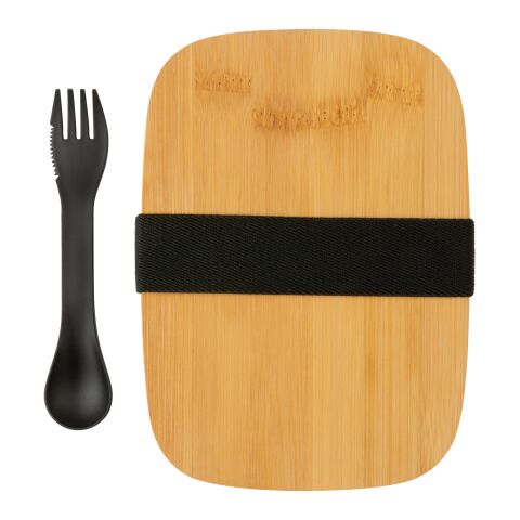 Stainless steel lunchbox with bamboo lid and spork silver | No Branding | not available | not available