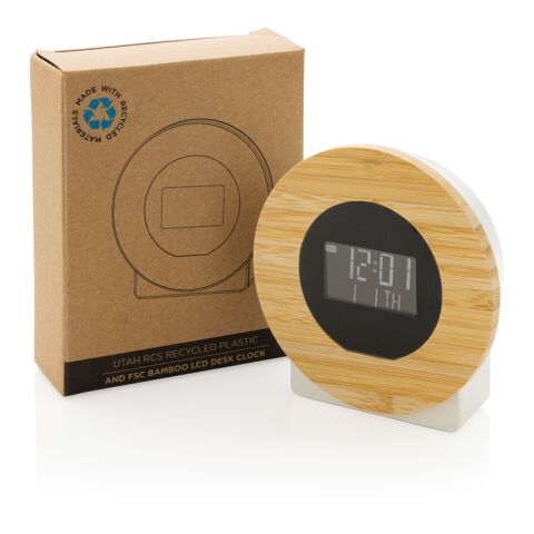 Utah RCS rplastic and FSC® bamboo LCD desk clock brown | No Branding | not available | not available