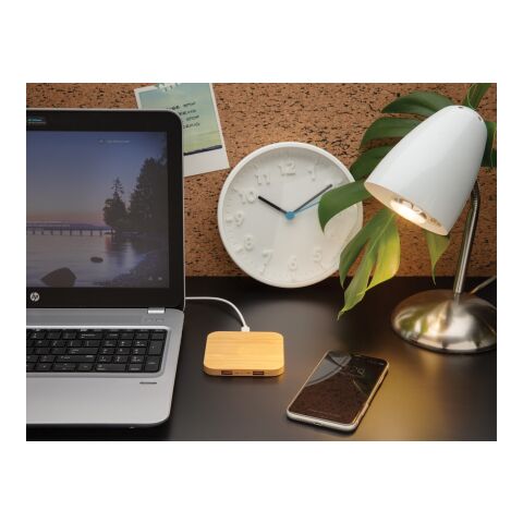 FSC® certified bamboo 5W wireless charger with USB brown | No Branding | not available | not available