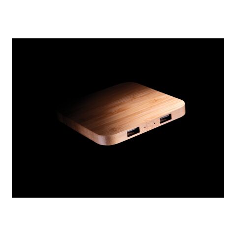 FSC® certified bamboo 5W wireless charger with USB brown | No Branding | not available | not available