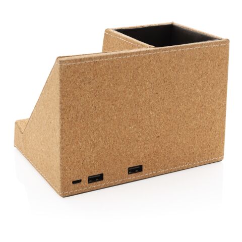 Cork pen holder and 5W wireless charger brown | No Branding | not available | not available