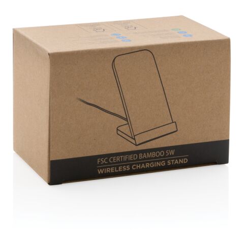 FSC®certified bamboo 5W wireless charging stand brown | No Branding | not available | not available