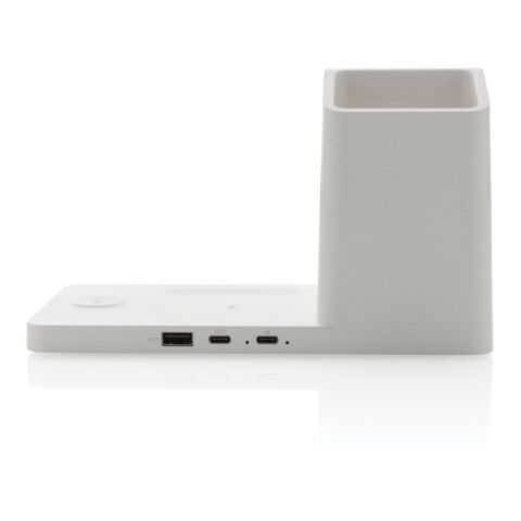 Ontario recycled plastic &amp; bamboo 3-in-1 wireless charger white | No Branding | not available | not available