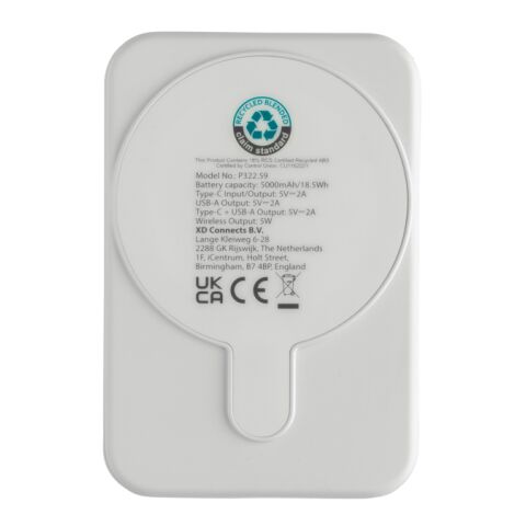 Stellar RCS recycled plastic 5000 mah 5W magnetic powerbank white | No Branding | not available | not available