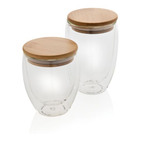 Double wall borosilicate glass with bamboo lid 350ml 2pc set White | No Branding | not available | not available