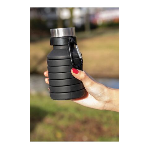 Leakproof collapsible silicone bottle with lid black | No Branding | not available | not available