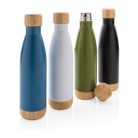 Vacuum stainless steel bottle with bamboo lid and bottom black | No Branding | not available | not available