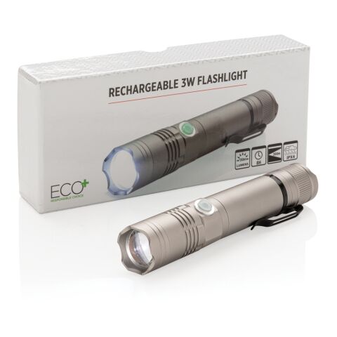 Rechargeable 3W flashlight grey | No Branding | not available | not available