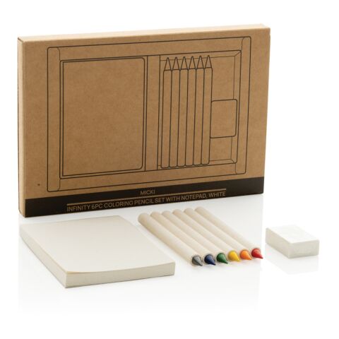 Micki GRS infinity 6pc colouring pencil set with notepad white | No Branding