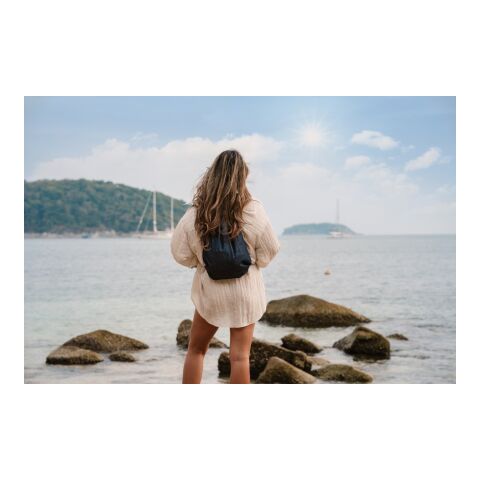 Impact AWARE™ recycled denim drawstring backpack blue | No Branding | not available | not available | not available