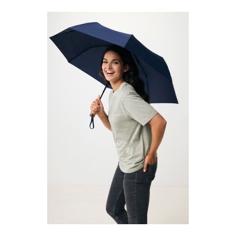Kaycey 21" AWARE™ RPET Acacia wood mini auto open umbrella navy | No Branding | not available | not available