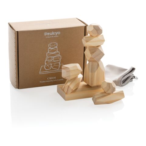 Ukiyo Crios wooden balancing rocks in pouch brown | No Branding | not available | not available
