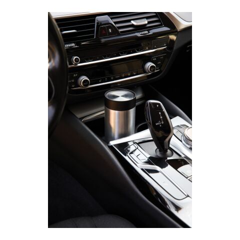 VINGA Erie RCS recycled SS push mug 350 ML silver-black | No Branding | not available | not available