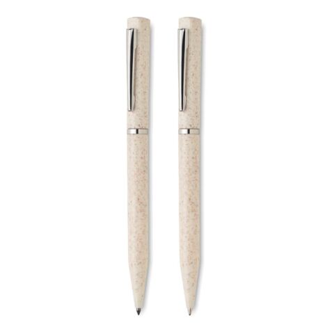 Wheat straw/ABS twist pen set beige | No Branding | not available | not available | not available