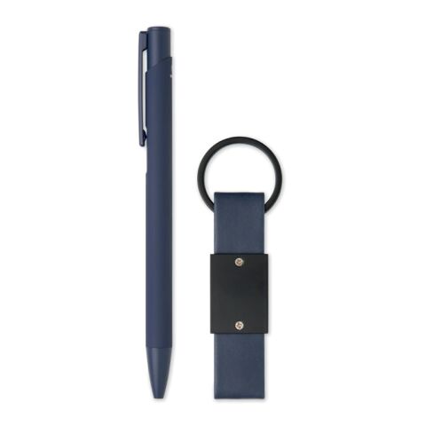 Ball pen &amp; PU Keyring set blue