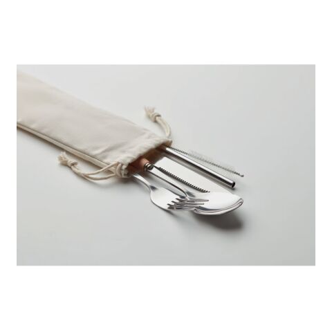 Cutlery wood &amp; stainless steel set beige | No Branding | not available | not available | not available