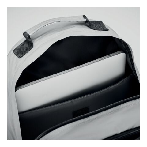 Sporty reflective backpack 190T with front cord matt silver | No Branding | not available | not available