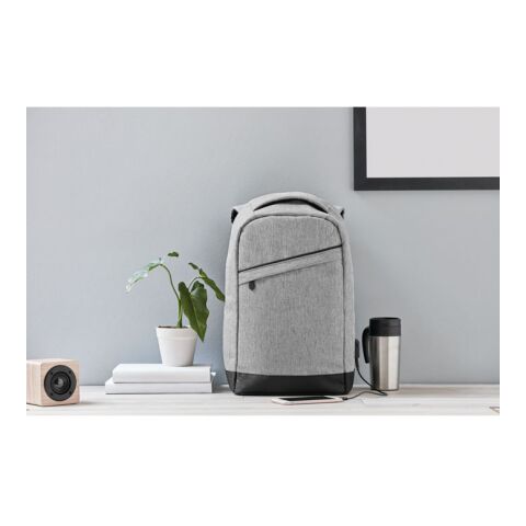 2 tone backpack incl USB plug grey | No Branding | not available | not available | not available