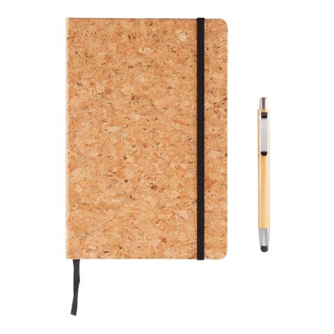 Cork A5 notebook with bamboo pen including stylus brown | No Branding | not available | not available