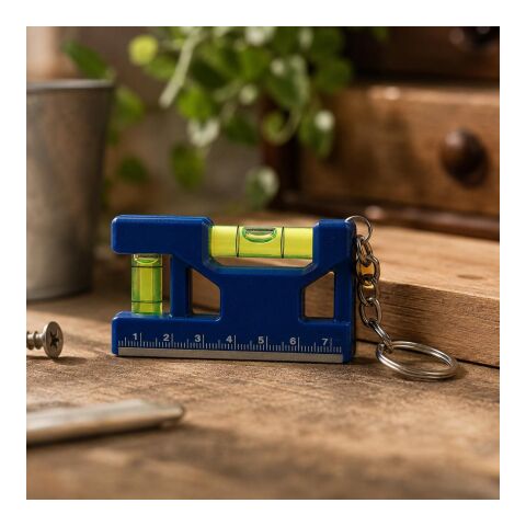 Recycled ABS spirit level keychain Indira cobalt blue