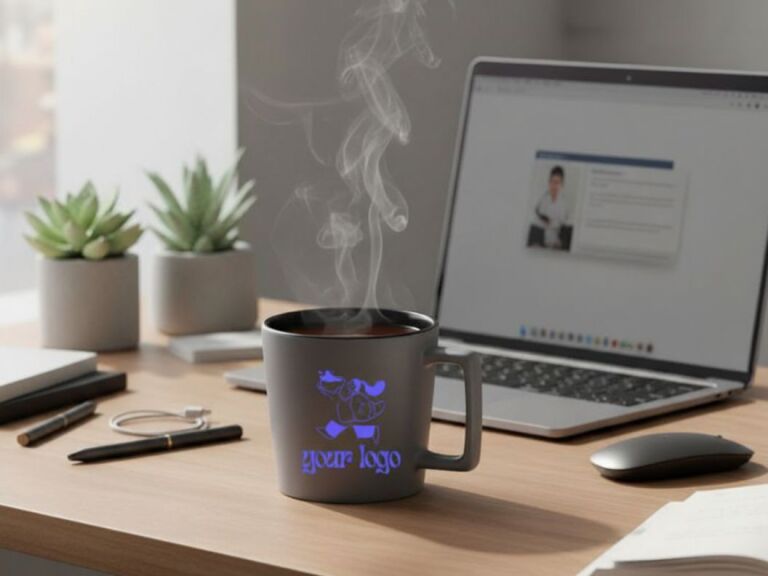 Branded coffee mugs with company logo