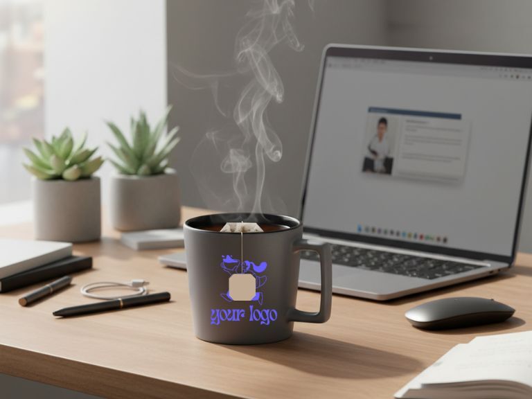 Branded coffee mugs with company logo